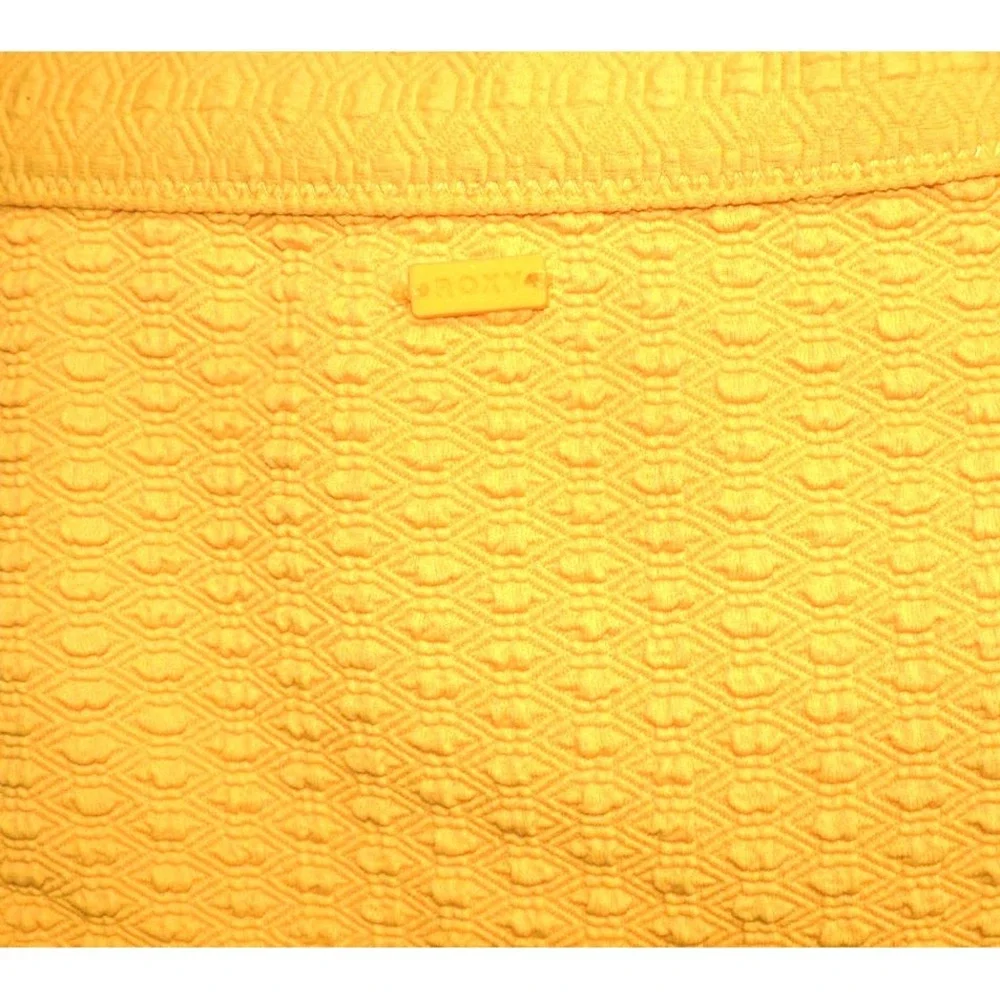 Roxy Haleiwa Banded High Waisted Textured Logo Bikini Bottom in Golden Rod Small